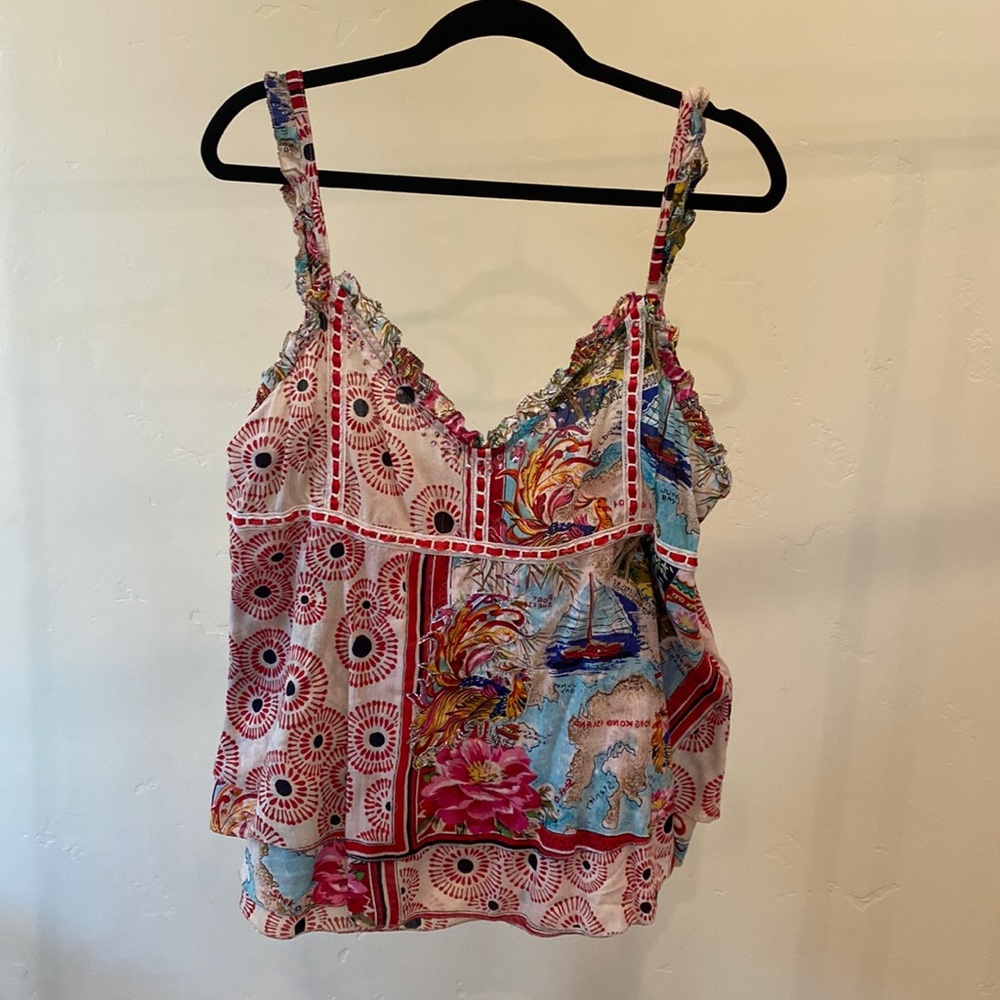 Blue Plate tank top, size 2X. Ruffle & cute beaded detail throughout the top.
